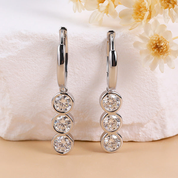 Fashion Moissanite 925 Sterling Silver 18K Gold Plating Elegant Three Stone Bubble Earrings