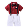 Gentleman Bow Tie Red Striped Shirt Overalls Birthday Gift Children Outwear
