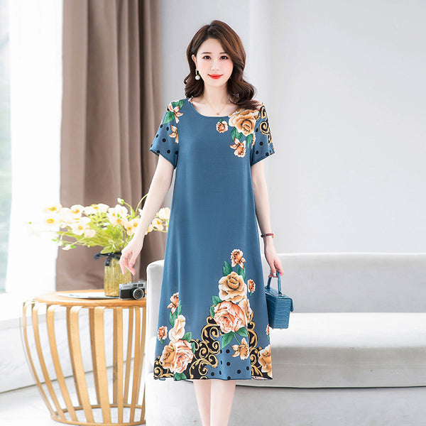 Middle-aged And Elderly Mother's Short-sleeved Printed Dress