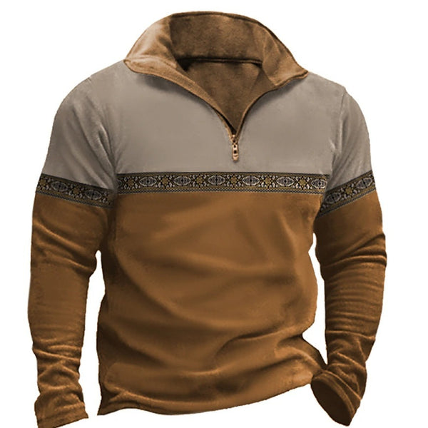 Printing Lapel Long Sleeve Pullover Leisure Men's T-shirt