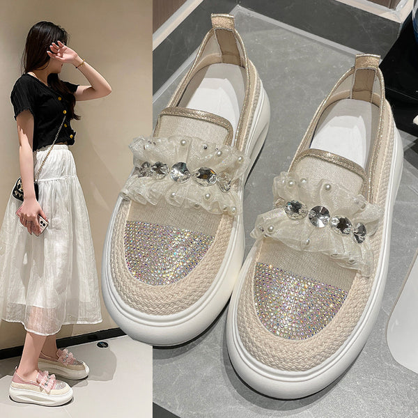 Summer New Platform Lace Mesh Rhinestone Women's Shoes