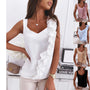 Summer Simple Sleeveless V-neck Halter Ruffle Blouse Shirt