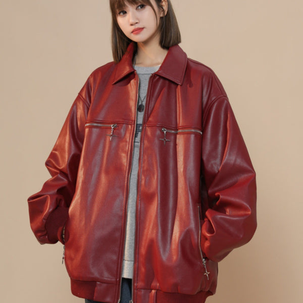 Turn-down Collar Coat Women's Leather Jacket