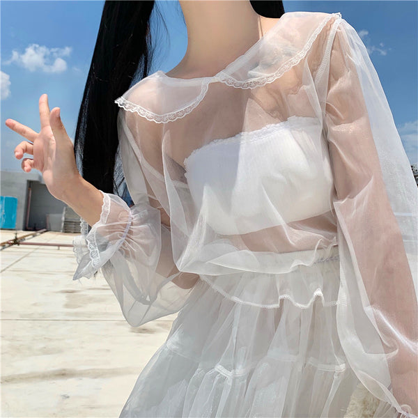 Women's Inner Solid Color See-through Long Sleeve Bottoming Shirt