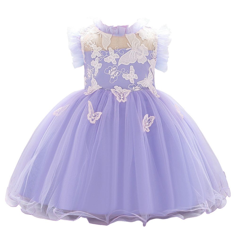 Baby Stand Collar Butterfly Princess Dress Baby Dress Hundred-day