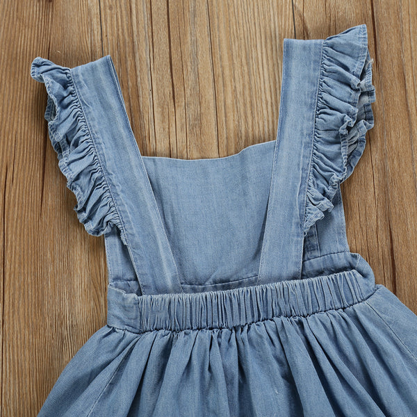 Children's Clothing Summer Young And Little Girls Dress Baby Girl Denim Sleeveless Strap Backless Dress