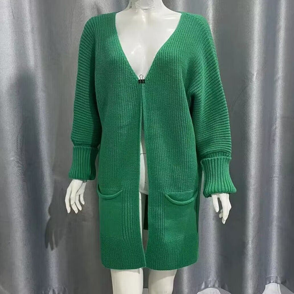 New Solid Color Loose Knitted Sweater Mid-length Coat