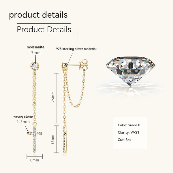 Su Cross Moissanite Ear Stud Female Refined Long Earrings