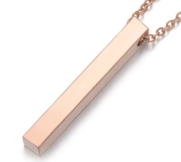 Cylinder Finely Polished Lettering Pendant Stainless Steel Necklace