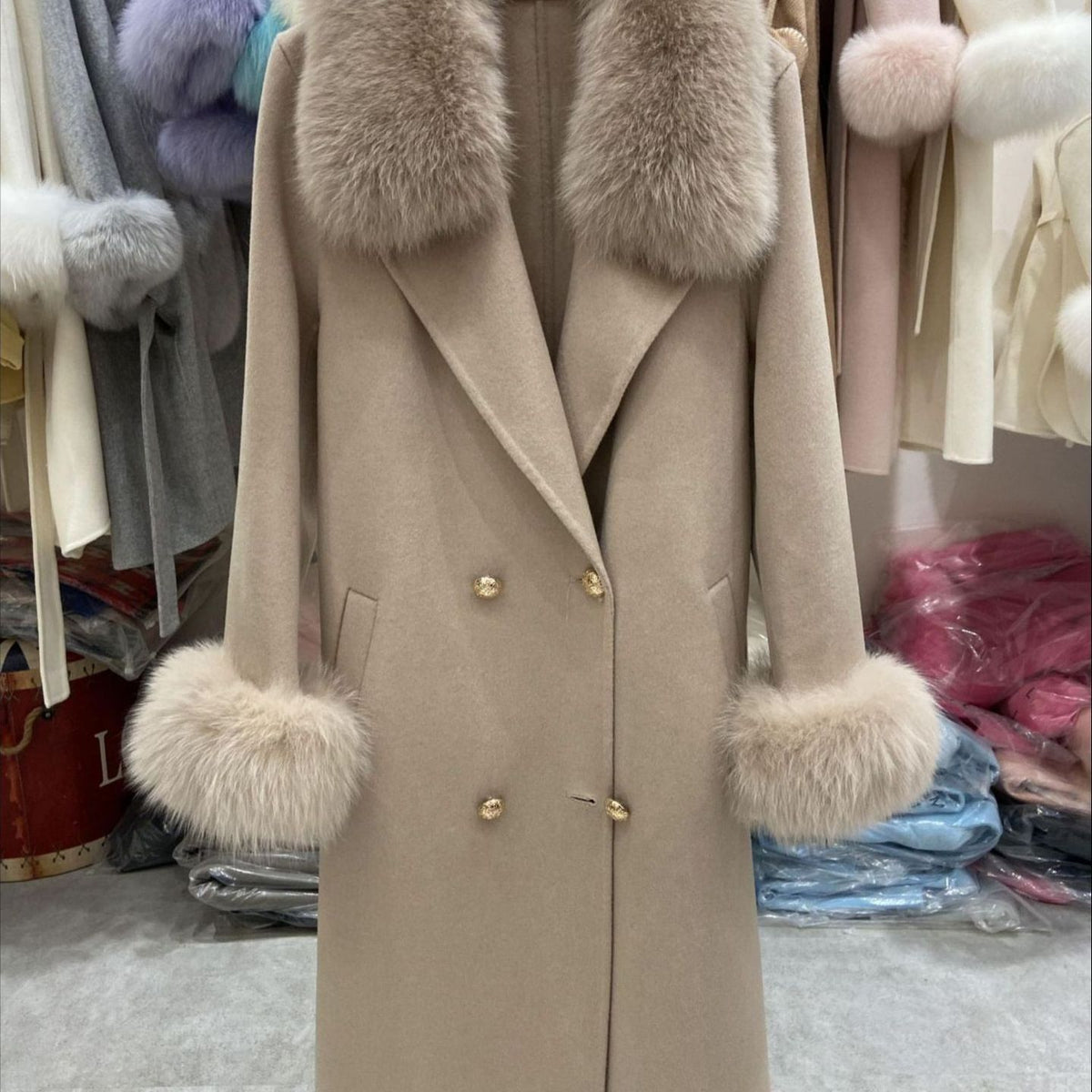 Fox Fur Collar Wool Double-sided Woolen Coat Long For Women