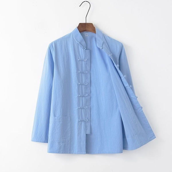 Cotton Linen Tang Suit Long Sleeve Retro Ethnic Bottoming Shirt