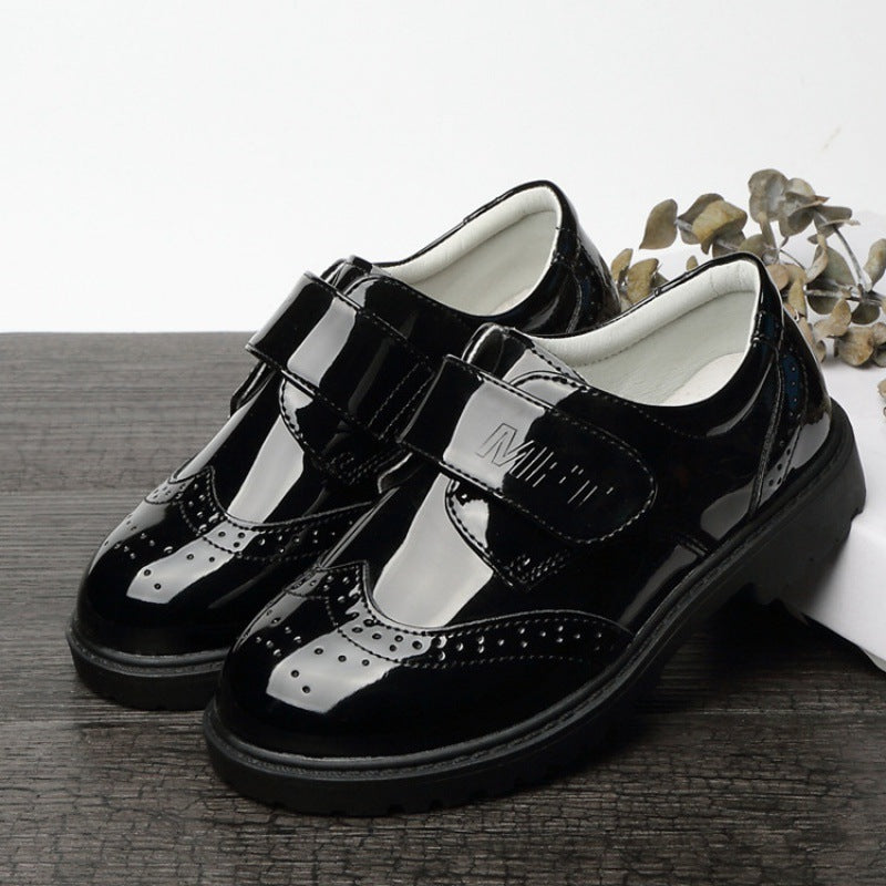 Boys Leather Shoes Student Campus Black British Style