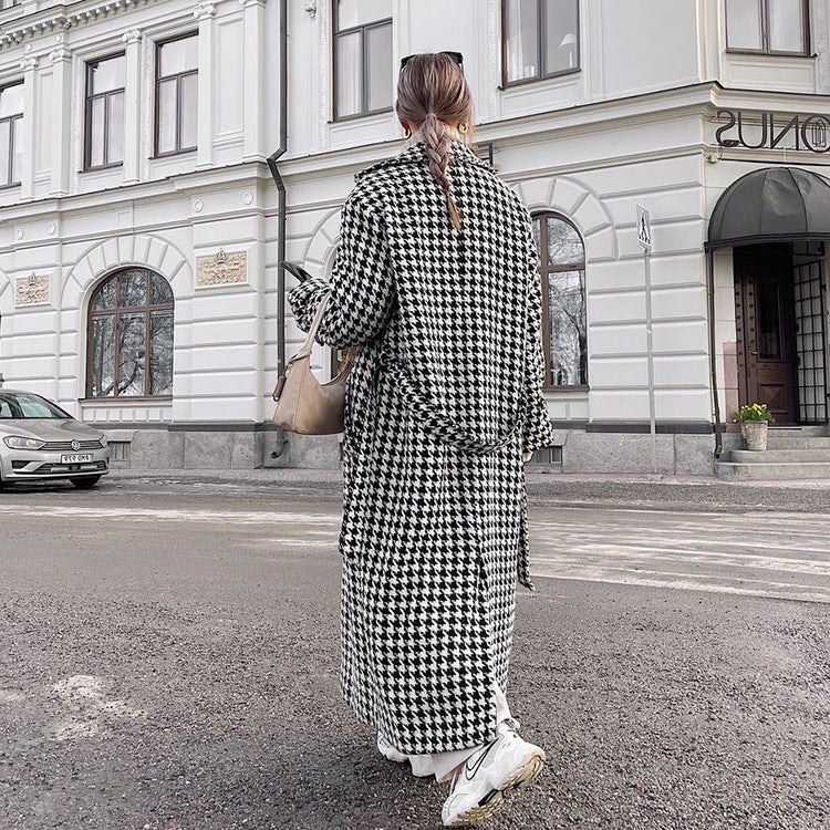 Houndstooth Long Trench Coat High-end And Fashionable Coat For Women