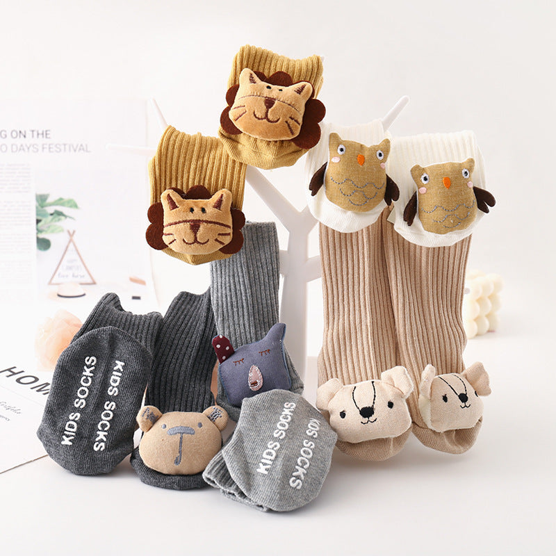 Baby Non-slip Room Socks Solidcolor Mid-calf Length Cartoon