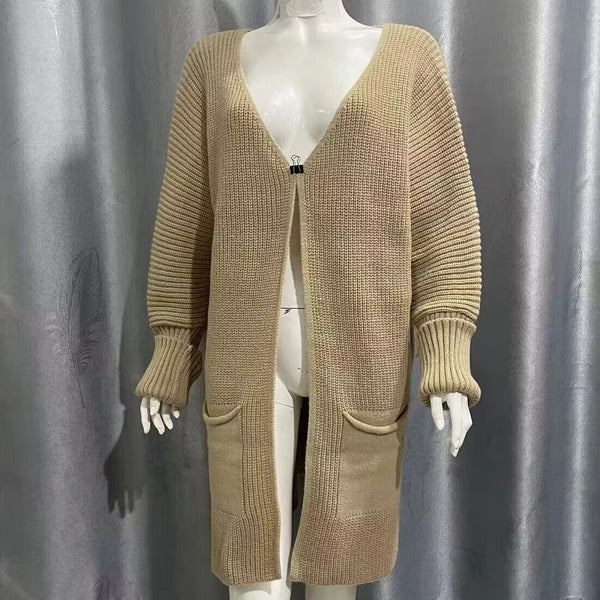 New Solid Color Loose Knitted Sweater Mid-length Coat