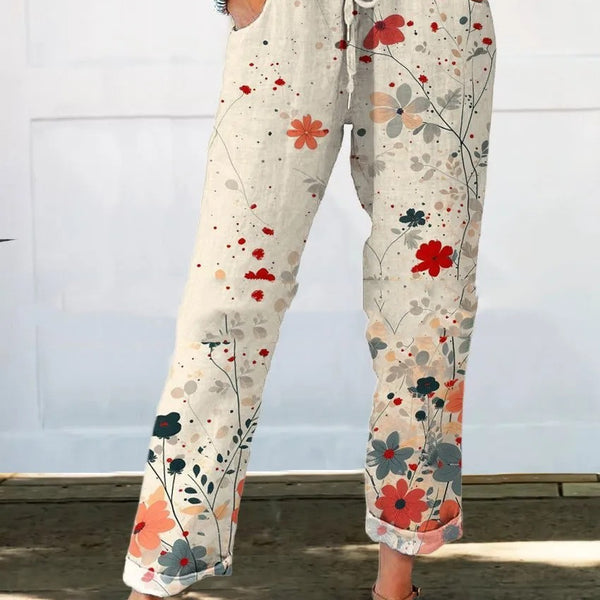 Drawstring Pocket Printed Casual Cropped Pants