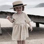 Kids' Skirt Style Cotton And Linen Lace-up Slim Dress