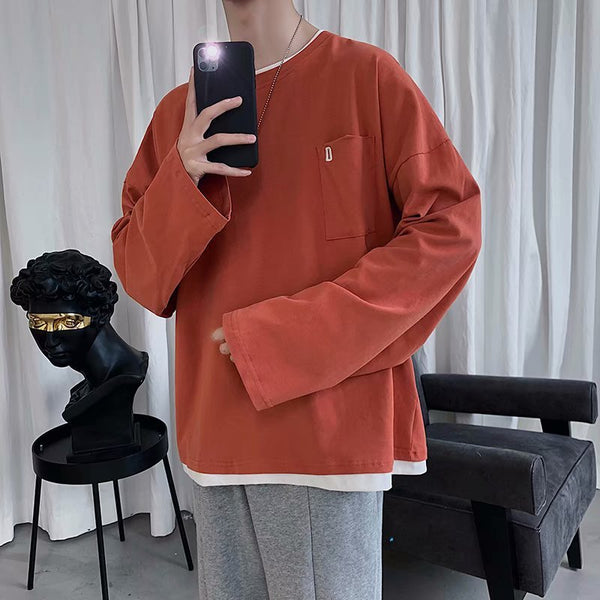 Round Neck Long-Sleeved T-Shirt Men's Loose Casual Top