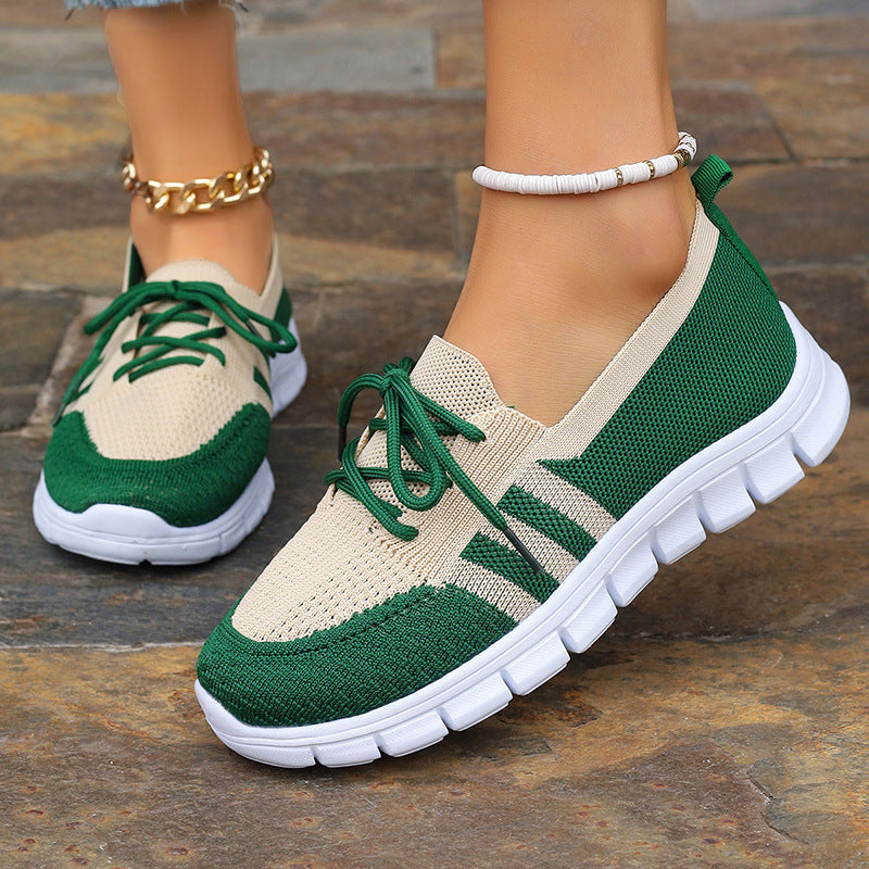 Women's Fly Woven Mesh Casual Sports Lace Color Block Flat Shoes