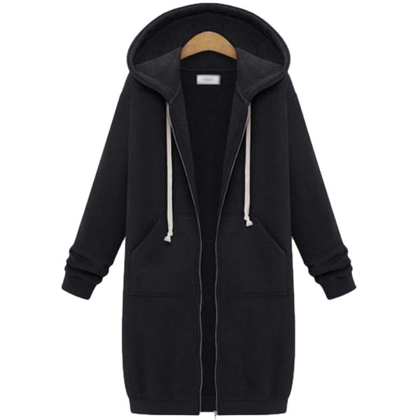 Hooded Long Sleeve Sweater Fleece Long Jacket