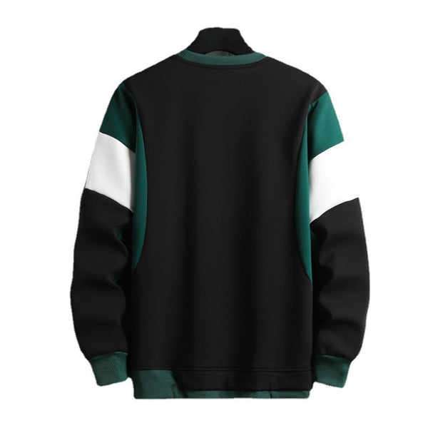 Autumn New Trendy Patchwork Long Sleeve Round Neck Men's Pullover Korean Style Teen T-shirt Sweater