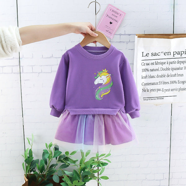 Girls' Skirt Children's Pullover Long Sleeve Cartoon Mesh Princess Dress Baby Girl Fashionable Dress