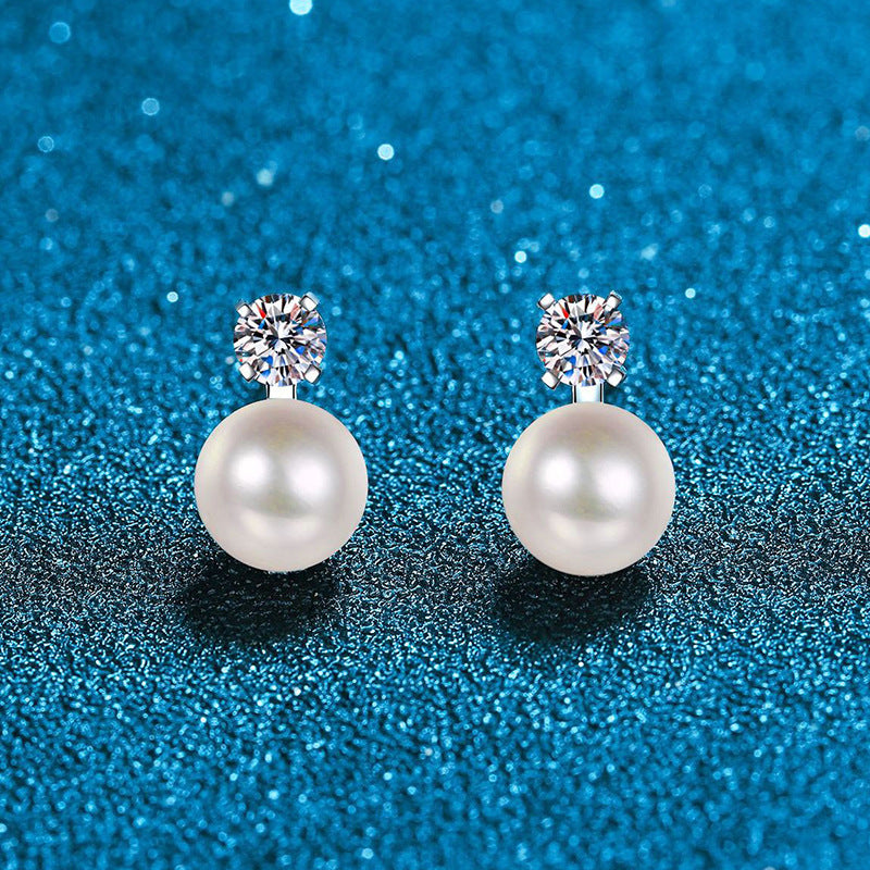 Women's Natural Pearl Sterling Silver Moissanite Earrings