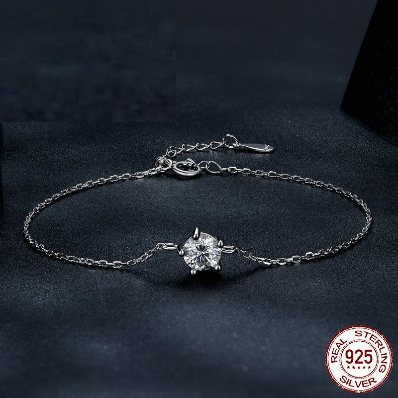 S925 Sterling Silver Simple Luxury Claw Inlaid Moissanite Fashion Bracelet