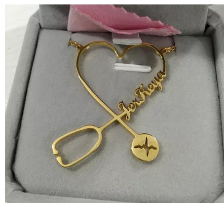 Exclusive Private Custom Necklace Heartbeat Love Stethoscope Pendant Necklace Gold-plated 304 Stainless Steel Clavicle Chain