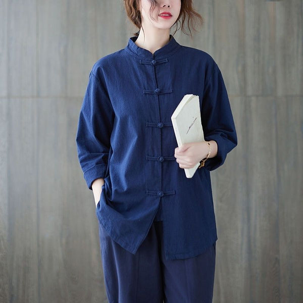 Cotton Linen Tang Suit Long Sleeve Retro Ethnic Bottoming Shirt