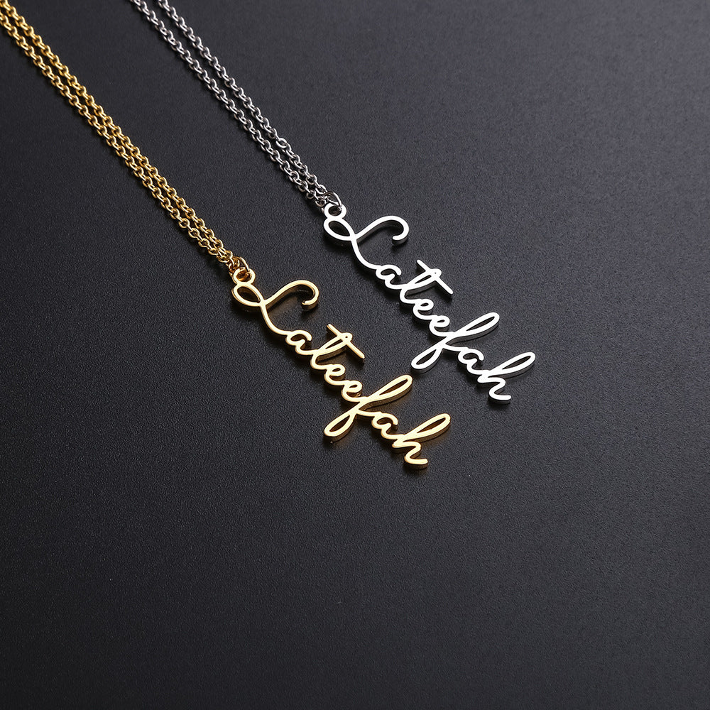 Simple Vertical Stainless Steel Name Pendant Necklace Women