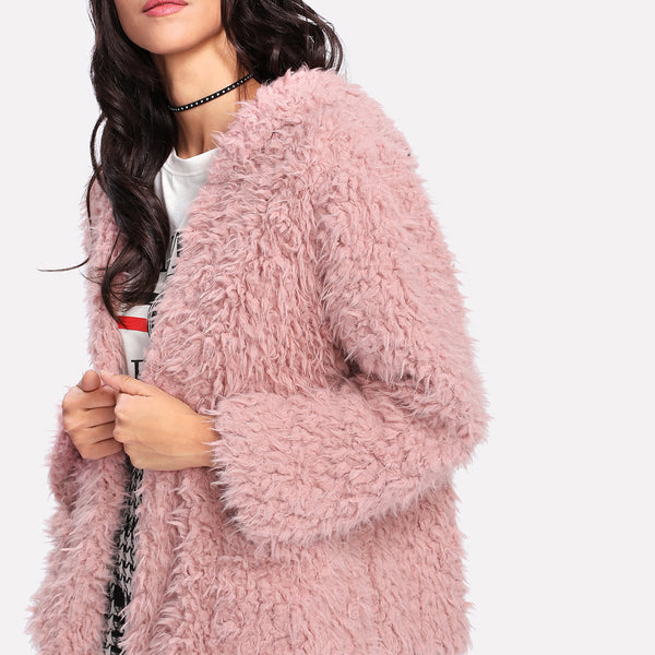 Women's Lamb Wool Hooded Plush Coat