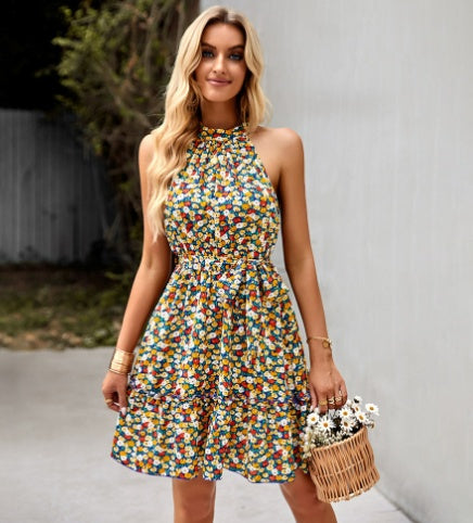 Sleeveless Waist Dress Summer Bohemian Print