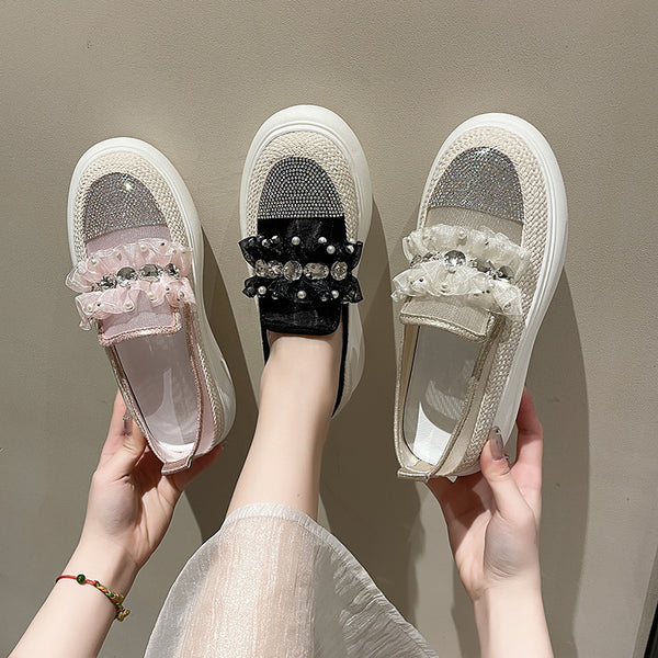 Summer New Platform Lace Mesh Rhinestone Women's Shoes