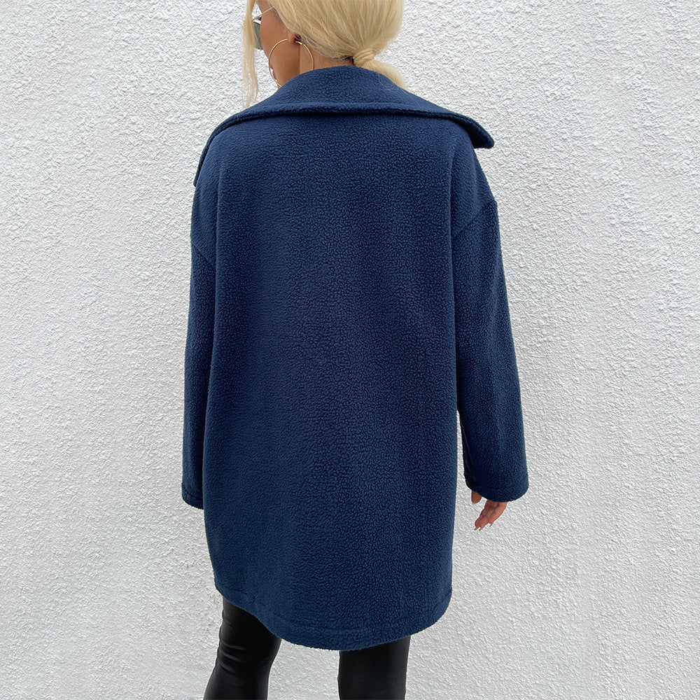 Double-faced Fleece Large Slot Pocket Mid-length Coat