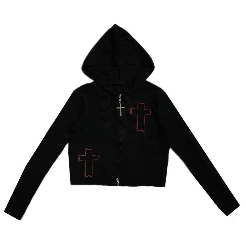 Gothic Inkjet Cross Slim Fall Sweater