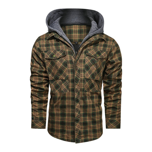 Men Long-sleeved Plaid Jacket Regular Fit Fleece Detachable Hoodies Jackets