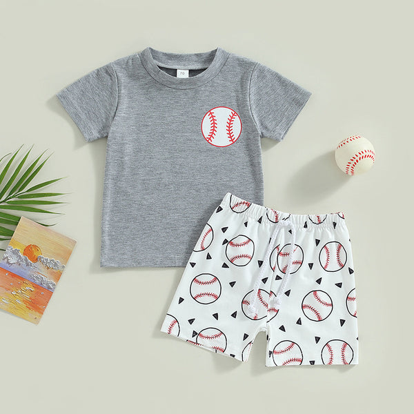 Boys' Children Baseball Printed Short-sleeved T-shirt And Shorts Two-piece Set