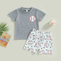 Boys' Children Baseball Printed Short-sleeved T-shirt And Shorts Two-piece Set