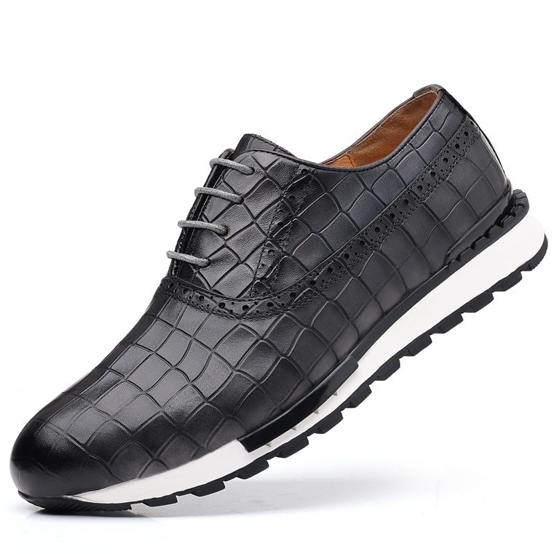 Men's British Lace Up Casual Top Layer Calf Leather Shoes