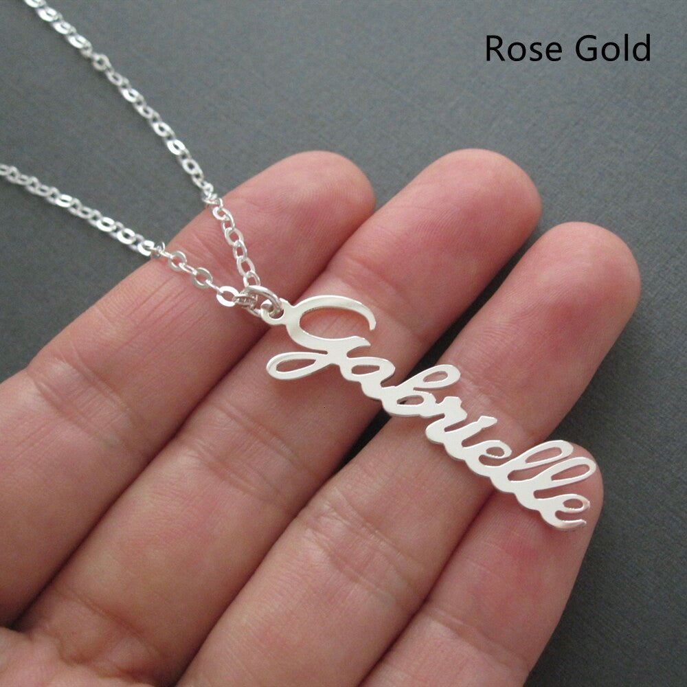 Simple Vertical Stainless Steel Name Pendant Necklace Women