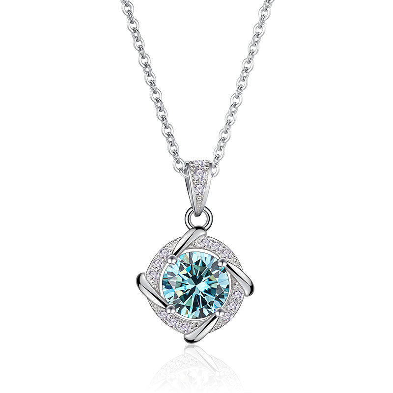 Sterling Silver Blue Green 1 Karat Moissanite Necklace