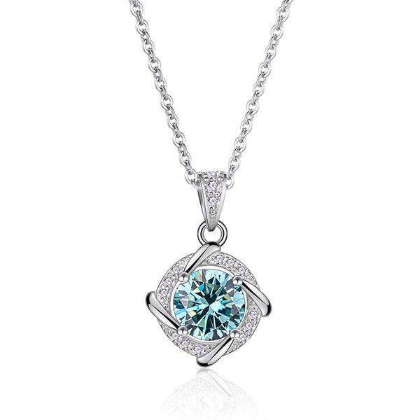 Sterling Silver Blue Green 1 Karat Moissanite Necklace