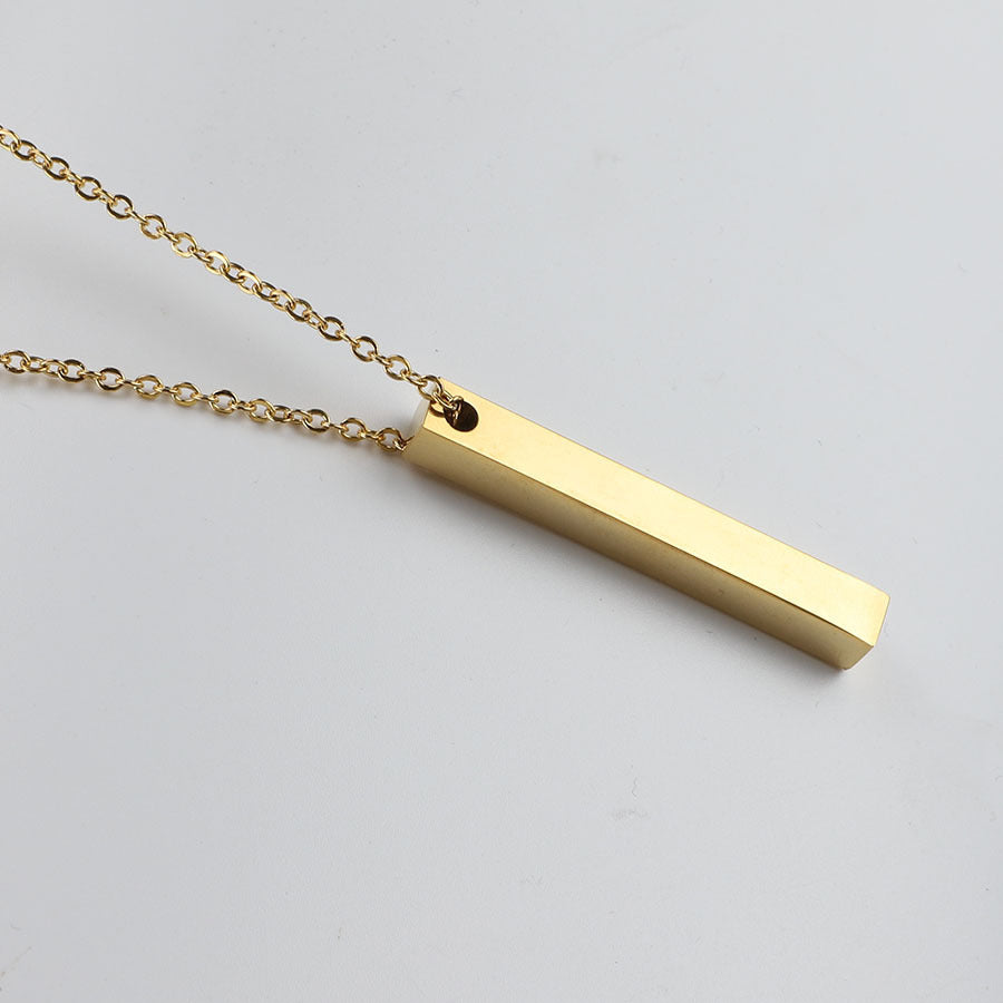 Cylinder Finely Polished Lettering Pendant Stainless Steel Necklace