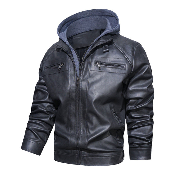 Men's Removable Hat Leather Coat Plus Size