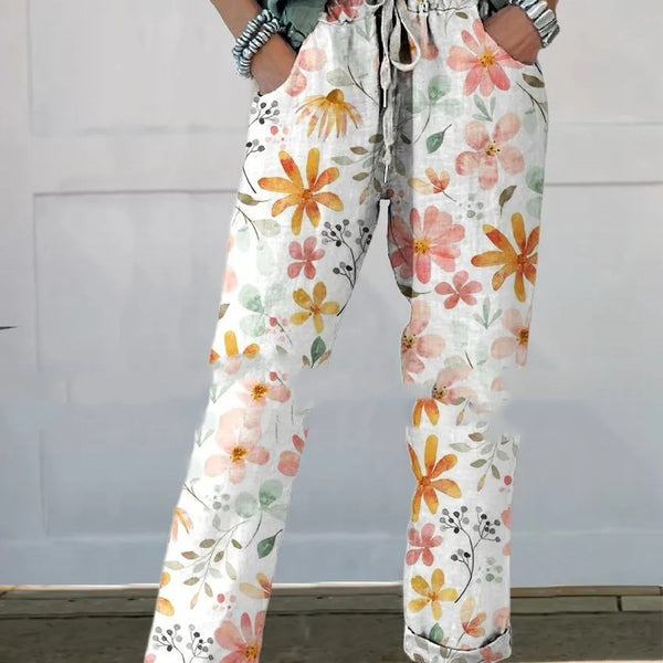 Drawstring Pocket Printed Casual Cropped Pants