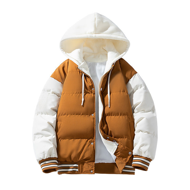 Thickened Down Cotton Jacket With Hood And Two Fake Pieces