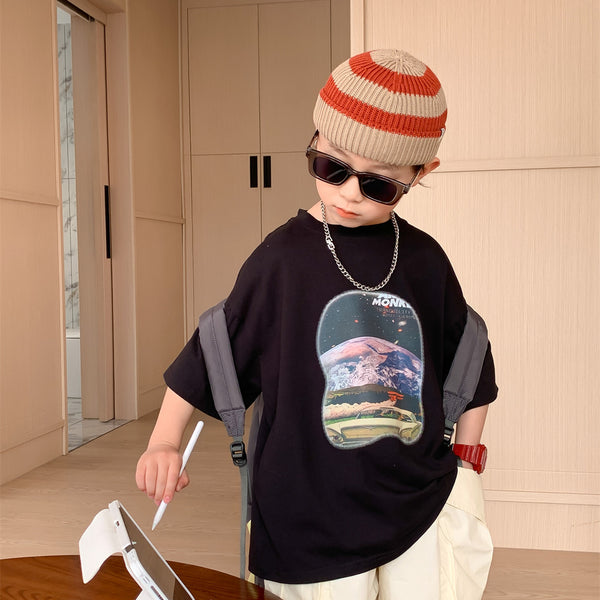 Boys' T-shirt Summer New Children's Fried Street Fashionable Short Sleeve Baby Boy Thin Summer Clothing Breathable Printed Half Sleeve