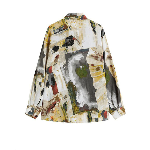 Fall Season Vintage Print Long Sleeve Abstract Shirt Top