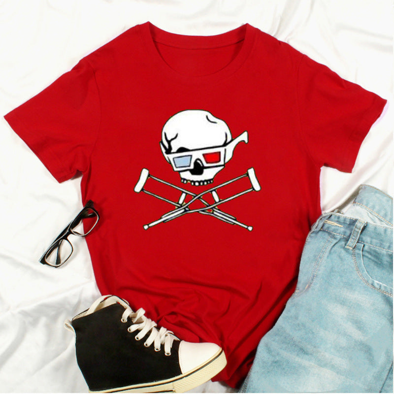 New Summer Skull Print Fashion Short-Sleeved T-Shirt Top